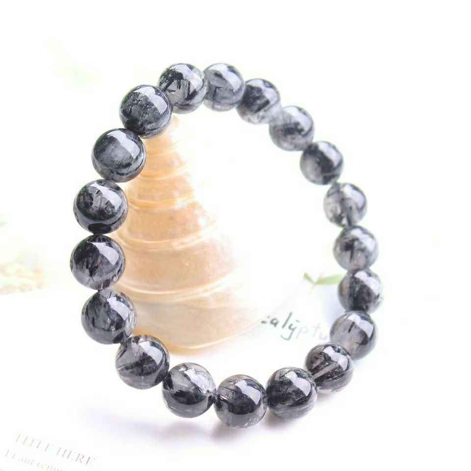 Black Rutilated Quartz Bracelet – Natural 4mm–10mm Crystal for Protection, Focus & Energy Alignment