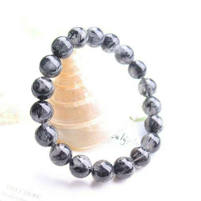 Black Rutilated Quartz Bracelet – Natural 4mm–10mm Crystal for Protection, Focus & Energy Alignment
