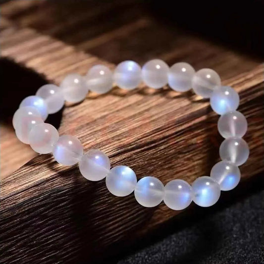 Sri Lankan Blue Moonstone Bracelet – Semi-Translucent Creamy & Translucent Cottony Moonstone with Strong Blue Glow Effect
