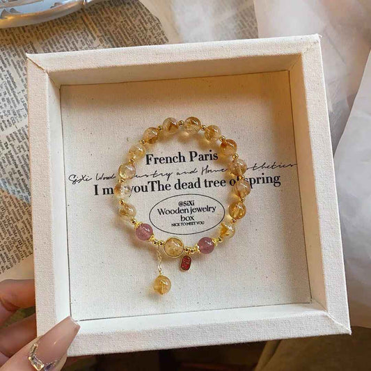 Golden Prosperity Crystal Bracelet – Yellow Beads with Amethyst & Tassel for Wealth, Focus & Good Fortune