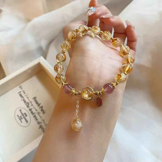 Golden Prosperity Crystal Bracelet – Yellow Beads with Amethyst & Tassel for Wealth, Focus & Good Fortune