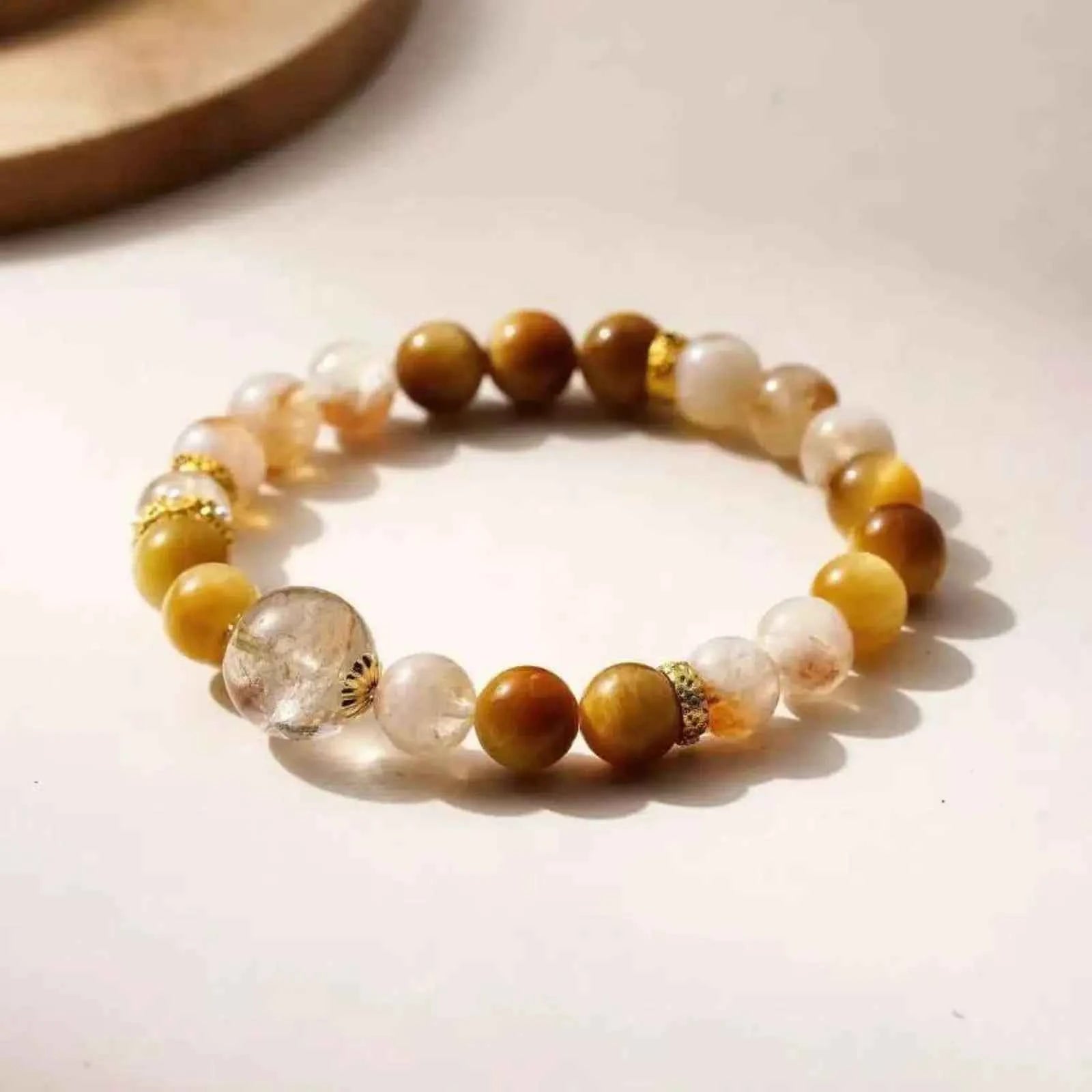 Citrine & Tiger’s Eye Crystal Bracelet – 8mm with 12mm Accent Bead for Wealth, Courage & Grounded Confidence