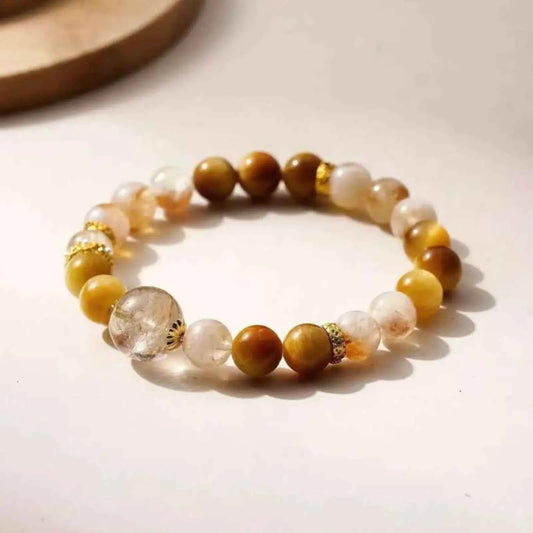 Citrine & Tiger’s Eye Crystal Bracelet – 8mm with 12mm Accent Bead for Wealth, Courage & Grounded Confidence