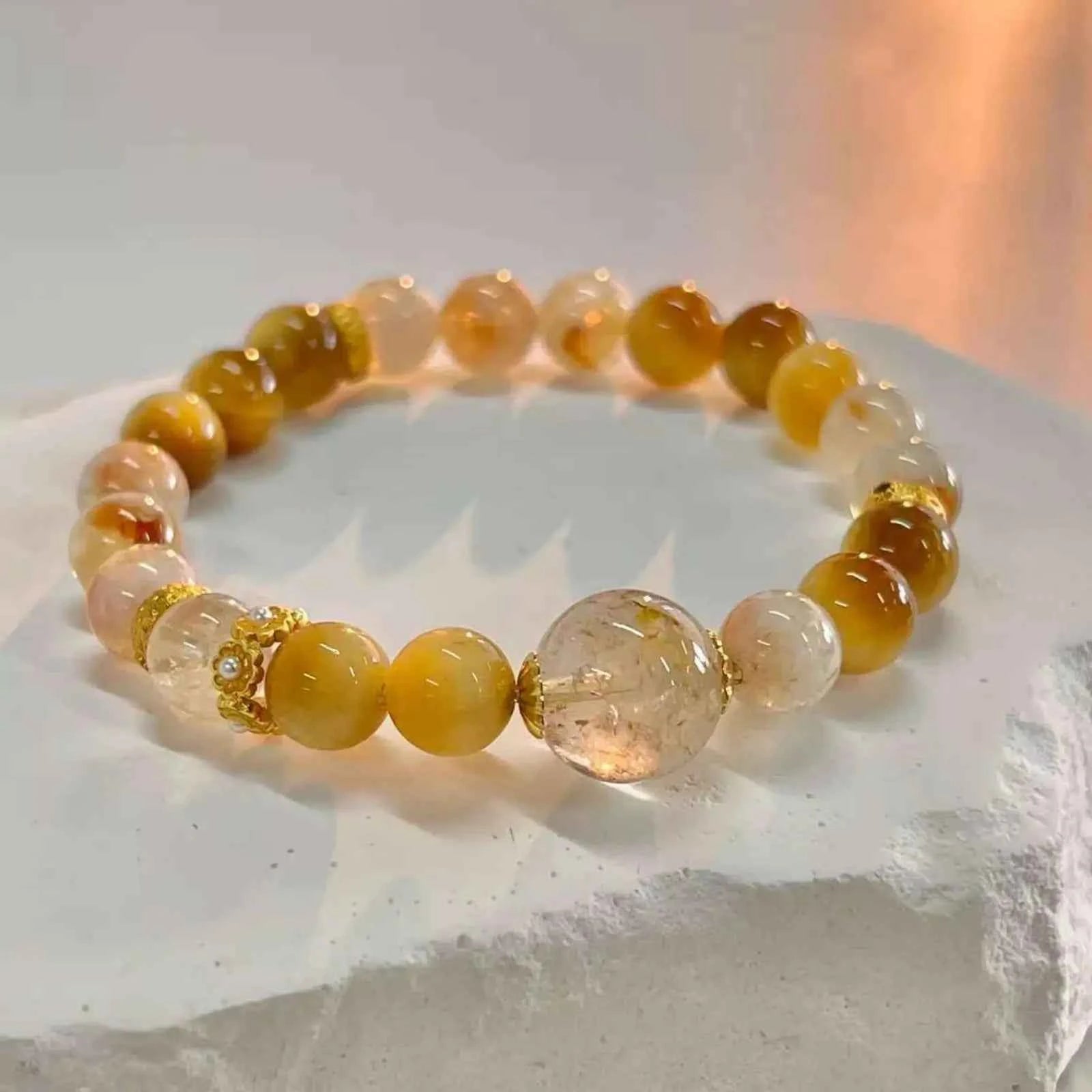Citrine & Tiger’s Eye Crystal Bracelet – 8mm with 12mm Accent Bead for Wealth, Courage & Grounded Confidence
