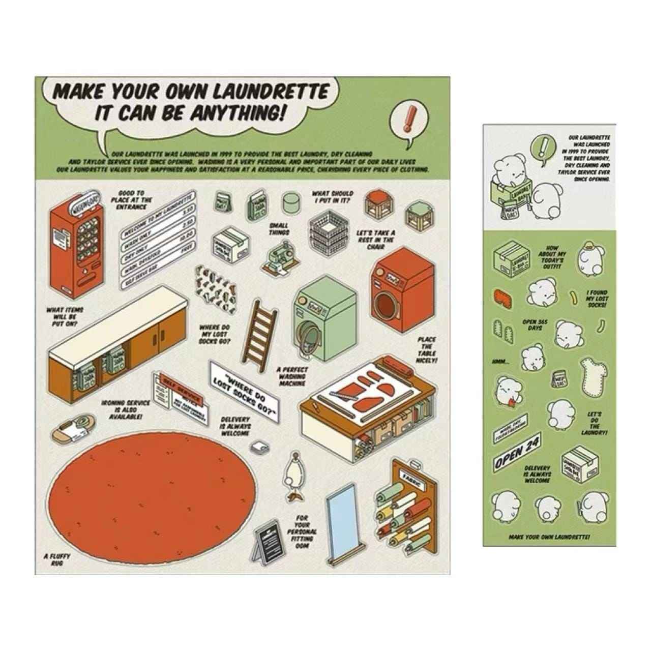 OOJ Simulation Business 3D Isometric Room Stickers - 7 Theme Sets: Fresh Market | Bookstore | Laundry | Baking Shop | Dessert | Burger Shop | Firework Market - SNSEASY