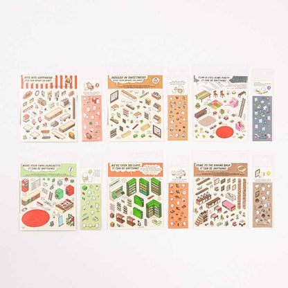 OOJ Simulation Business 3D Isometric Room Stickers - 7 Theme Sets: Fresh Market | Bookstore | Laundry | Baking Shop | Dessert | Burger Shop | Firework Market - SNSEASY