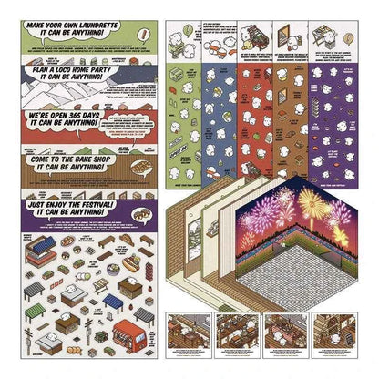 OOJ Simulation Business 3D Isometric Room Stickers - 7 Theme Sets: Fresh Market | Bookstore | Laundry | Baking Shop | Dessert | Burger Shop | Firework Market - SNSEASY
