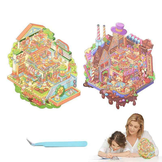 Plus Series – 3D Miniature Sticker Scenes - 2 Theme Sets: Carrot Factory | Chocolate Factory