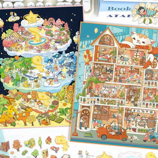 Plus Cute Tenants – 3D Miniature Sticker Scenes - 2 Theme Sets: Eleven Families | Time Magic