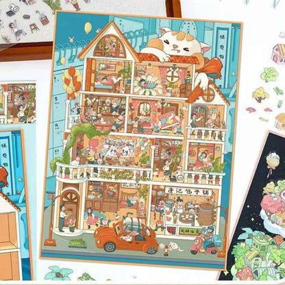 Plus Cute Tenants – 3D Miniature Sticker Scenes - 2 Theme Sets: Eleven Families | Time Magic