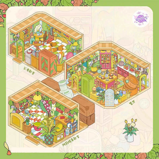 Arietti's Room – 3D Miniature Sticker Scenes - 3 Theme Sets: Arietti's Bedroom | Parents' Bedroom | Living Room