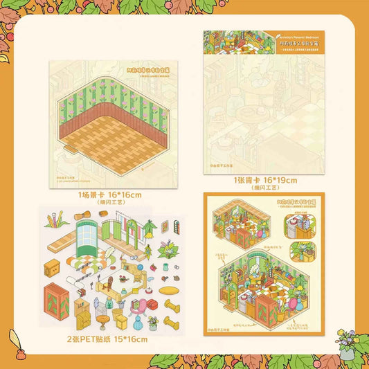 Arietti's Room – 3D Miniature Sticker Scenes - 3 Theme Sets: Arietti's Bedroom | Parents' Bedroom | Living Room