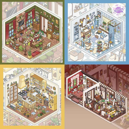 Field Town 2.0 – 3D Miniature Sticker Scenes - 3 Theme Sets: Living Room | Kitchen | Bathroom