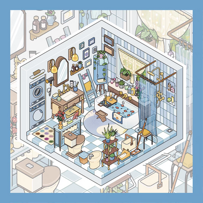 Field Town 2.0 – 3D Miniature Sticker Scenes - 3 Theme Sets: Living Room | Kitchen | Bathroom