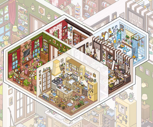Field Town 2.0 – 3D Miniature Sticker Scenes - 3 Theme Sets: Living Room | Kitchen | Bathroom