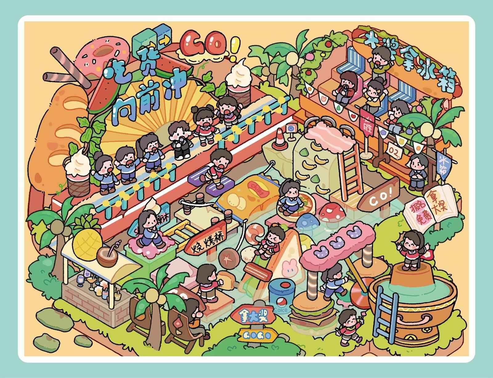 Plus Food Festival – 3D Miniature Sticker Scenes - 2 Theme Sets: Private Hot Spring | Food Festival