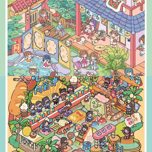 Plus Food Festival – 3D Miniature Sticker Scenes - 2 Theme Sets: Private Hot Spring | Food Festival