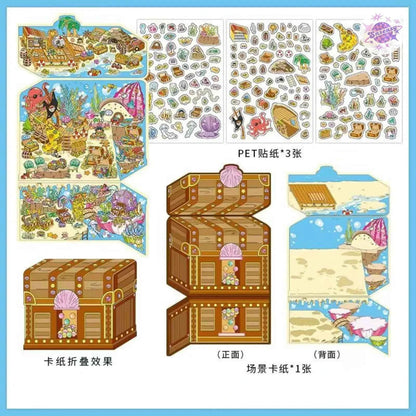 Treasure Hunt – 3D Miniature Sticker Scenes - 4 Theme Sets: Mountain Treasure | Castle Treasure | Underwater Treasure | Underground Treasure