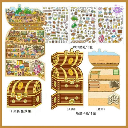 Treasure Hunt – 3D Miniature Sticker Scenes - 4 Theme Sets: Mountain Treasure | Castle Treasure | Underwater Treasure | Underground Treasure