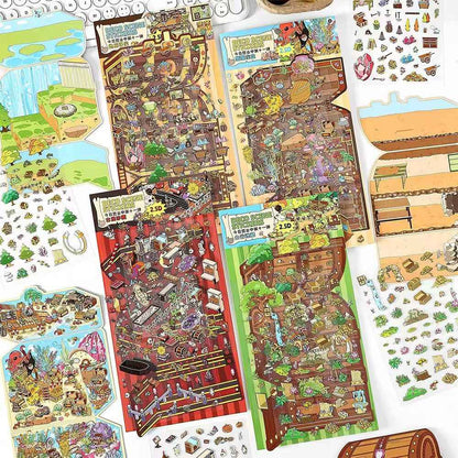 Treasure Hunt – 3D Miniature Sticker Scenes - 4 Theme Sets: Mountain Treasure | Castle Treasure | Underwater Treasure | Underground Treasure