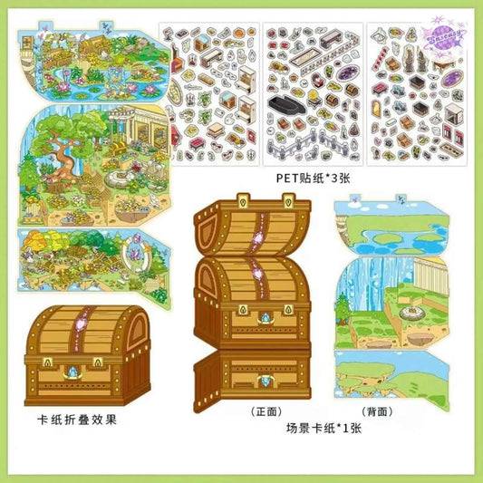 Treasure Hunt – 3D Miniature Sticker Scenes - 4 Theme Sets: Mountain Treasure | Castle Treasure | Underwater Treasure | Underground Treasure