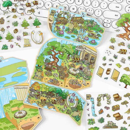 Treasure Hunt – 3D Miniature Sticker Scenes - 4 Theme Sets: Mountain Treasure | Castle Treasure | Underwater Treasure | Underground Treasure