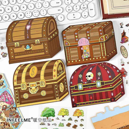 Treasure Hunt – 3D Miniature Sticker Scenes - 4 Theme Sets: Mountain Treasure | Castle Treasure | Underwater Treasure | Underground Treasure