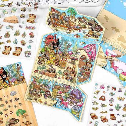 Treasure Hunt – 3D Miniature Sticker Scenes - 4 Theme Sets: Mountain Treasure | Castle Treasure | Underwater Treasure | Underground Treasure