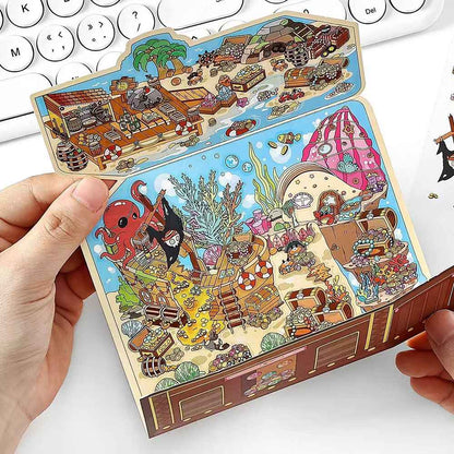 Treasure Hunt – 3D Miniature Sticker Scenes - 4 Theme Sets: Mountain Treasure | Castle Treasure | Underwater Treasure | Underground Treasure