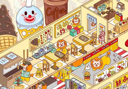 Plus Animal Shop – 3D Miniature Sticker Scenes - 2 Theme Sets: Lion Shop | Star Cat Café