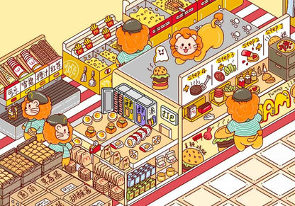 Plus Animal Shop – 3D Miniature Sticker Scenes - 2 Theme Sets: Lion Shop | Star Cat Café