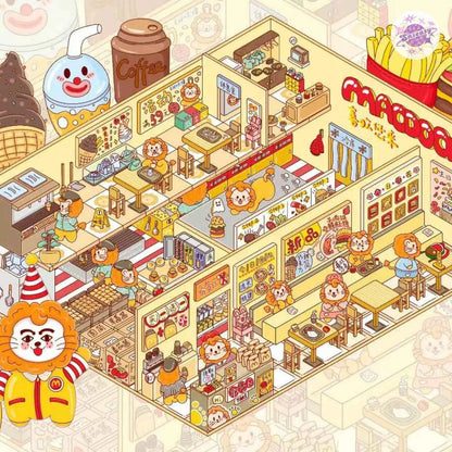 Plus Animal Shop – 3D Miniature Sticker Scenes - 2 Theme Sets: Lion Shop | Star Cat Café