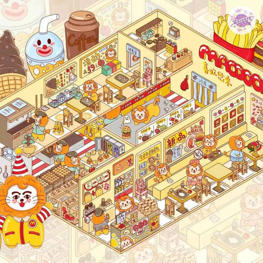 Plus Animal Shop – 3D Miniature Sticker Scenes - 2 Theme Sets: Lion Shop | Star Cat Café