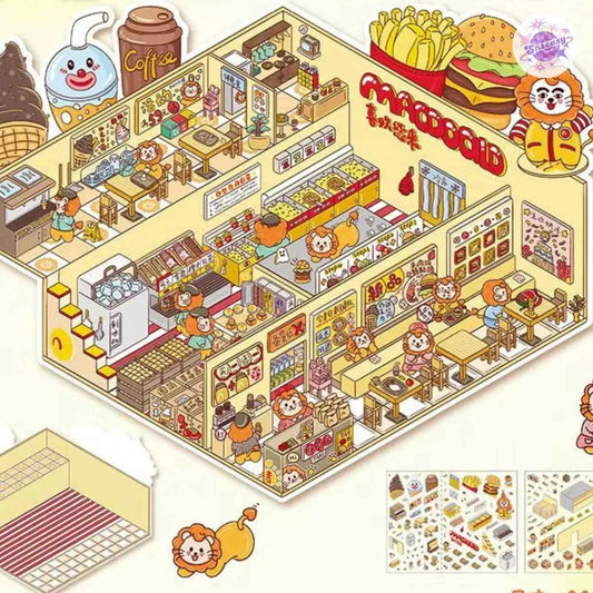 Plus Animal Shop – 3D Miniature Sticker Scenes - 2 Theme Sets: Lion Shop | Star Cat Café