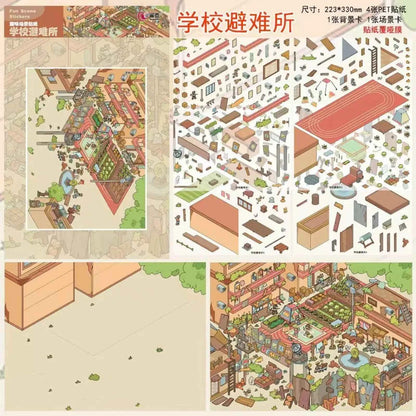 Plus Character Series – 3D Miniature Sticker Scenes - 8 Theme Sets: Skeleton Street | Ancient Style Street | Underwater Concert | Water Park