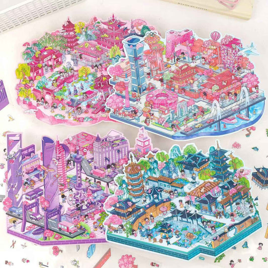Urban Journey – 3D Miniature Sticker Scenes - 4 Theme Sets: Magic Shanghai | Diverse Beijing | Dreamy Jiangnan | Poetic Hangzhou