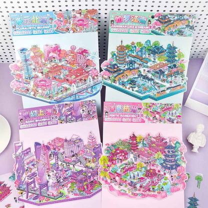 Urban Journey – 3D Miniature Sticker Scenes - 4 Theme Sets: Magic Shanghai | Diverse Beijing | Dreamy Jiangnan | Poetic Hangzhou
