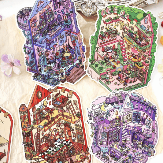Fairy Tale Cottage – 3D Miniature Scene Stickers – 4 Theme Sets: Magic Cottage | Cinderella’s Home | Beauty and the Beast Castle | Pea Princess’s Cottage