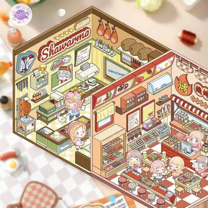 Shiny Shop – 3D Miniature Sticker Scenes - 2 Theme Sets: Barbecue Shop | Restaurant