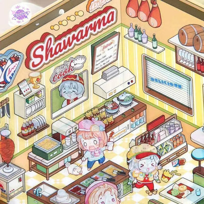 Shiny Shop – 3D Miniature Sticker Scenes - 2 Theme Sets: Barbecue Shop | Restaurant