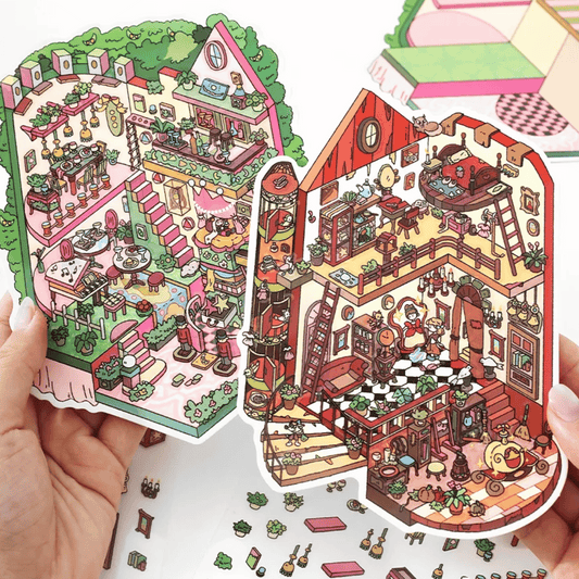 Fairy Tale Cottage – 3D Miniature Scene Stickers – 4 Theme Sets: Magic Cottage | Cinderella’s Home | Beauty and the Beast Castle | Pea Princess’s Cottage