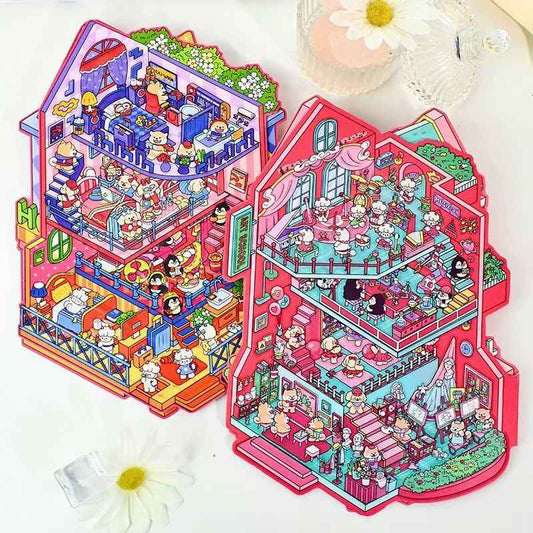 Plus Flip-Top Series – 3D Miniature Sticker Scenes - 2 Theme Sets: Art School | Cozy Inn