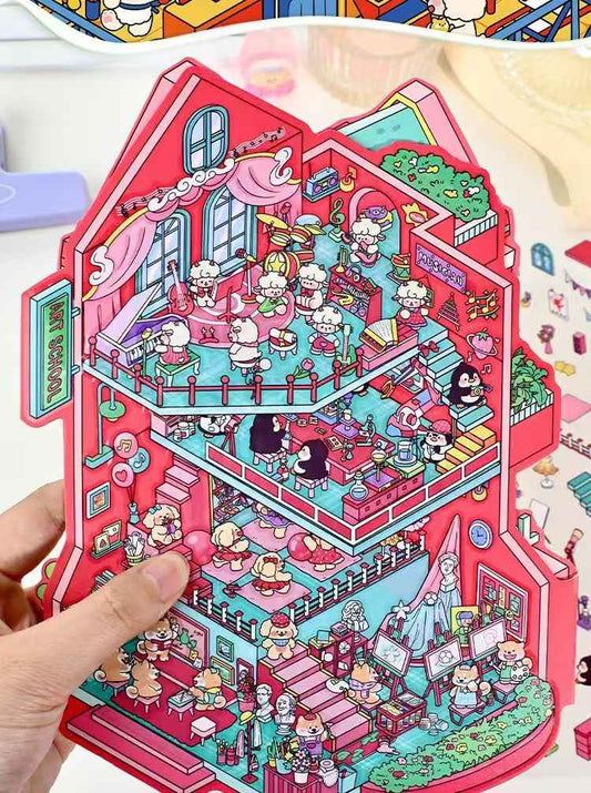 Plus Flip-Top Series – 3D Miniature Sticker Scenes - 2 Theme Sets: Art School | Cozy Inn