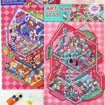 Plus Flip-Top Series – 3D Miniature Sticker Scenes - 2 Theme Sets: Art School | Cozy Inn