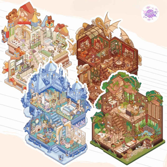 Plus My Leisure Time 2.0 – 3D Miniature Sticker Scenes - 4 Theme Sets: Ocean World | Pet Home | Nature Hiking | Steampunk