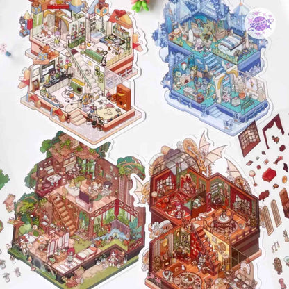 Plus My Leisure Time 2.0 – 3D Miniature Sticker Scenes - 4 Theme Sets: Ocean World | Pet Home | Nature Hiking | Steampunk