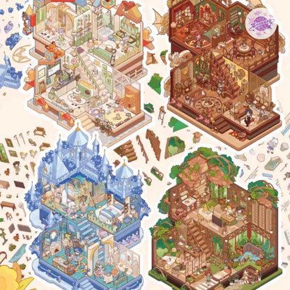 Plus My Leisure Time 2.0 – 3D Miniature Sticker Scenes - 4 Theme Sets: Ocean World | Pet Home | Nature Hiking | Steampunk
