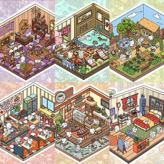 Puppy Vacation 3D Sticker Scenes - 10 Theme Sets 1.0 + 2.0