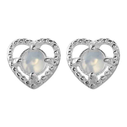 "Love Moonlight" 925 Sterling Silver Moonstone Heart Screw-back Earrings - Delicate, Elegant, and Unique