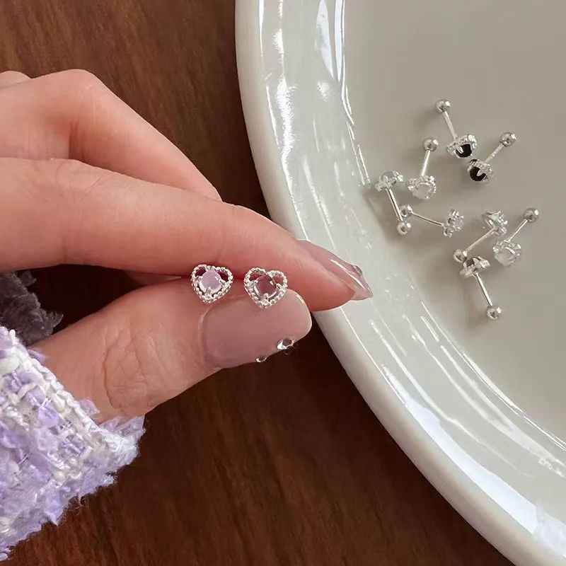 "Love Moonlight" 925 Sterling Silver Moonstone Heart Screw-back Earrings - Delicate, Elegant, and Unique